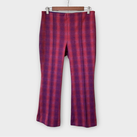 MAEVE The Margot Kick-Flare Cropped Pants in Purple Plaid Motif size M - Picture 2 of 7